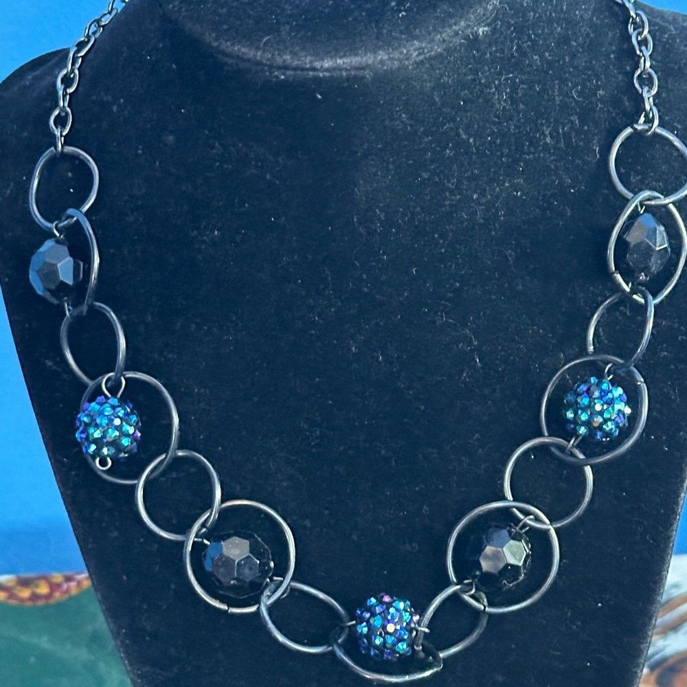 Black & Purple Bead Necklace With Black Rings Statement Fashion Jewelry Gift